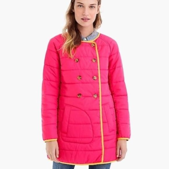 J. Crew Jackets & Blazers - J. Crew Double Breasted Pink Puffer Long Coat Reversible Size Medium